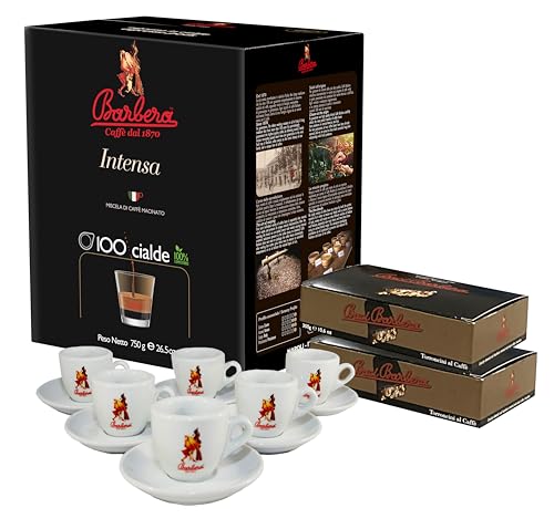 Caffè Barbera - Aromagic 100 biologisch abbaubare Pads - ESE System - Gemahlene Kaffeemischung - Intensiv + 2 Packungen Baci Barbera + Premium Tassenset von Barbera