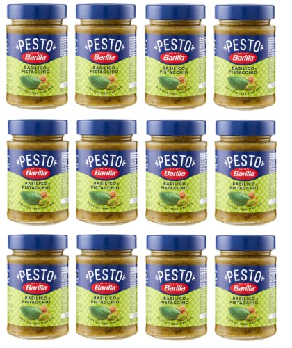 12x Barilla Pesto Basilico e Pistacchio Pesto mit Basilikum und Pistazien aus nachhaltiger Landwirtschaft hergestellt 190g Italienisch Sauce glutenfrei von Barilla