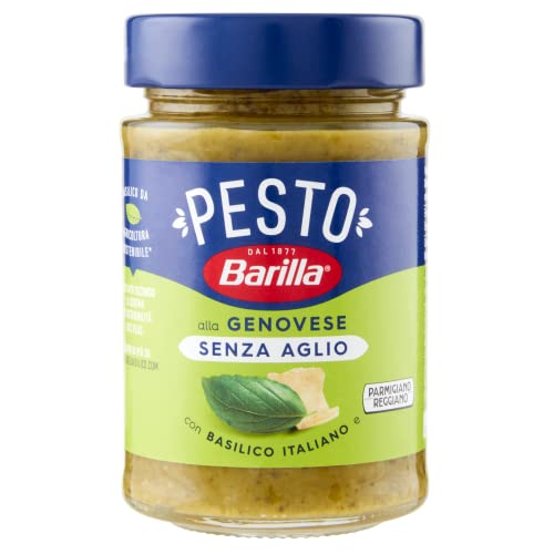 12x Barilla Pesto alla Genovese Senza Aglio,Pesto mit Frischem Basilikum, ohne Knoblauch Glutenfrei 190g Glas + Italian Gourmet Polpa di Pomodoro 400g Dose von Barilla