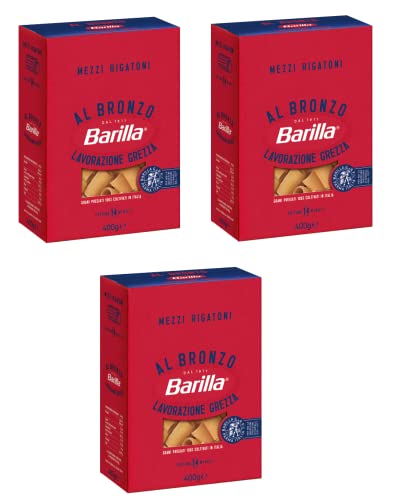 3x Barilla Mezzi Rigatoni al Bronzo Bronze Gezogene Pasta 400g Rohe Verarbeitungsmethode von Barilla