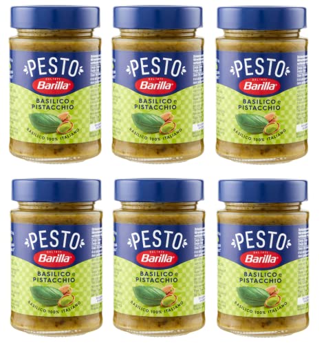 6x Barilla Pesto Basilico e Pistacchio Pesto mit Basilikum und Pistazien aus nachhaltiger Landwirtschaft hergestellt 190g Italienisch Sauce glutenfrei von Barilla