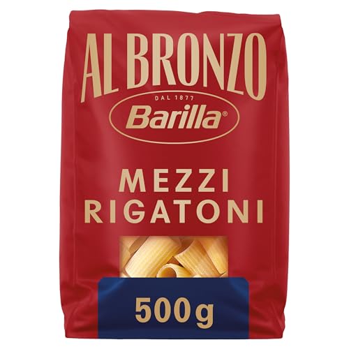 Barilla Pasta Al Bronzo Mezzi Rigatoni 1x500g I aus Bronze-Formen, Saucenhaftung auf die italienische Art, 100 Prozent hochwertiger Hartweizen von Barilla