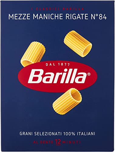 Barilla Hartweizengrieß Pasta Mezze Maniche Rigate n°84 italienisch Nudeln Packung mit 500g Kurze Pasta Teigwaren von Barilla