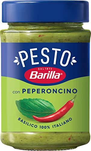 Barilla Pesto Basilico e Peperoncino 1x195g | Glutenfreie Italienische Pasta-Sauce mit Basilikum und Chilischoten, Nudel-Soße, grünes Pesto von Barilla