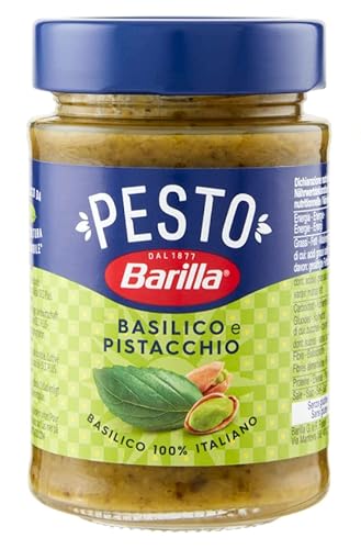 Barilla Pesto Basilico e Pistacchio Pesto mit Basilikum und Pistazien aus nachhaltiger Landwirtschaft hergestellt 190g Italienisch Sauce glutenfrei von Barilla