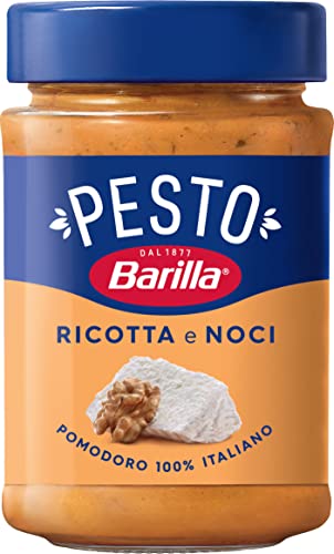 Barilla Pesto Ricotta e Noci 1x190g | Glutenfreie Italienische Pasta-Sauce mit cremigem Ricotta, Walnüssen und Grana Padano, Nudel-Soße, rotes Pesto von Barilla