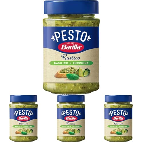 Barilla Pesto Rustico Basilico & Zucchine 1 x 200g | Glutenfreie Italienische Pasta-Sauce mit Basilikum und Zucchini, vegane/vegetarische Nudel-Soße, grünes Pesto (Packung mit 4) von Barilla