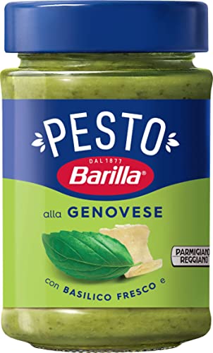 Barilla Pesto alla Genovese 1x190g | Glutenfreie Italienische Pasta-Sauce mit 100% italienischem Basilikum aus nachhaltiger Landwirtschaft und Parmigiano Reggiano, Nudel-Soße, grünes Pesto Verde von Barilla