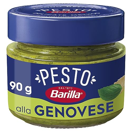 Barilla Pesto alla Genovese 1x90g | Glutenfreie Italienische Pasta-Sauce mit 100% italienischem Basilikum aus nachhaltiger Landwirtschaft und Parmigiano Reggiano, Nudel-Soße, grünes Pesto Verde von Barilla