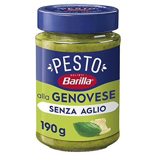 Barilla Pesto alla Genovese ohne Knoblauch 1x190g | Glutenfreie Italienische Pasta-Sauce mit 100% italienischem Basilikum und Parmigiano Reggiano, ohne Knoblauch, Nudel-Soße, grünes Pesto Verde von Barilla