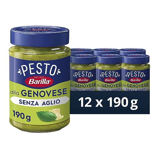 Barilla Pesto alla Genovese senza Aglio 12x190g | Glutenfreie Pasta-Nudel-Sauce - Unser Klassiker mit 100% italienischem Basilikum ganz ohne Knoblauch von Barilla