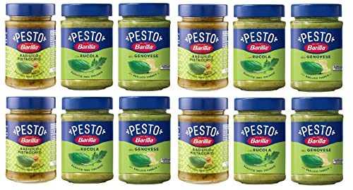 Testpaket 12x Barilla grünes 4x Pesto Basilico e Rucola 4x Pesto genovese 4x Pesto pistacchio Pesto Basilico e Pistacchio Pesto mit Basilikum und Pistazien 6x 190g von Barilla