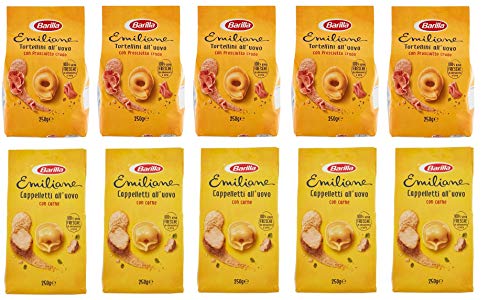 Testpaket Barilla Emiliane Tortellini al Prosciutto mit rohem Schinken - Cappelletti con Carne mit Fleisch ( 10 x 250g ) Nudeln mit ei von Barilla