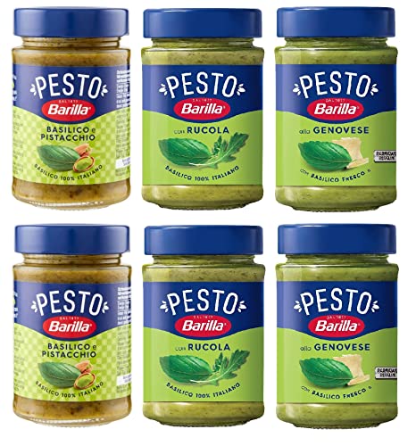 Testpaket Barilla grünes 2x Pesto Basilico e Rucola 2x Pesto genovese 2x Pesto pistacchio Pesto Basilico e Pistacchio Pesto mit Basilikum und Pistazien 6x 190g von Barilla