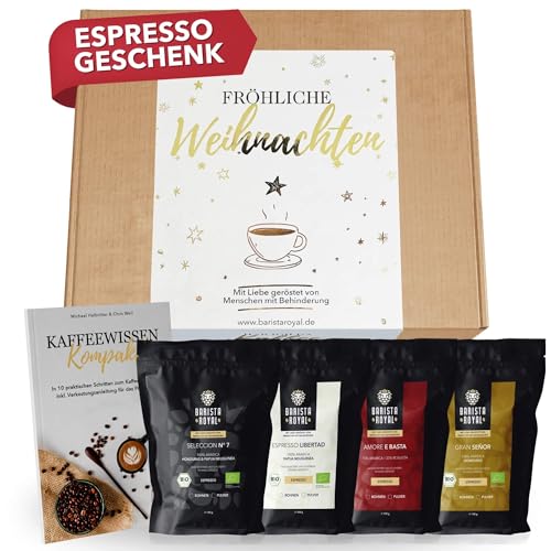 Espresso Geschenk Weihnachten (4 x 100g) - Geschenkidee Weihnachten - Espressobohnen Geschenk Probierset - Fröhliche Weihnachten - ganze Bohne von Barista Royal