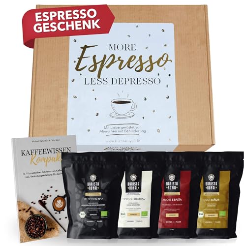 Espresso Geschenk (4 x 100g) - Geschenkidee für Espresso-Liebhaber Geschenk - More Espresso, less Depresso von Barista Royal