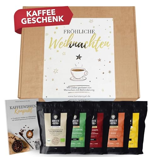 Kaffee Geschenk Weihnachten (5 x 100g) - Geschenkidee Weihnachten - Kaffeebohnen Geschenk Probierset - Fröhliche Weihnachten - ganze Bohne von Barista Royal