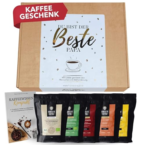 Premium Kaffeebohnen Geschenkset "Du bist der beste Papa" - 5 x 100g Probierset ganze Bohnen - Kaffee Geschenkidee für Männer - Perfektes Vatertagsgeschenk - Barista Gourmet Kaffee Set von Barista Royal