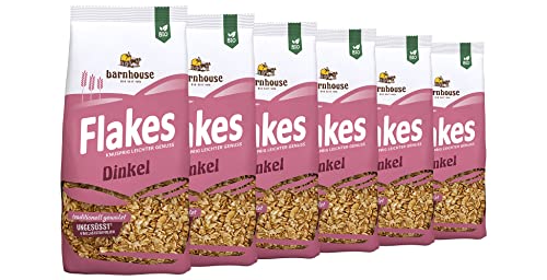 Barnhouse Flakes Dinkel, traditionell gewalzte Bio-Dinkelflakes, ohne Zucker- und Salzzusatz*, 6 x 200g von Barnhouse