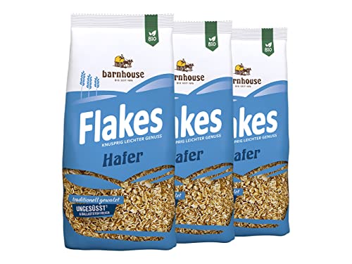 Barnhouse Flakes Hafer, knusprig geröstete Bio-Haferflocken, 3 x 275g von Barnhouse