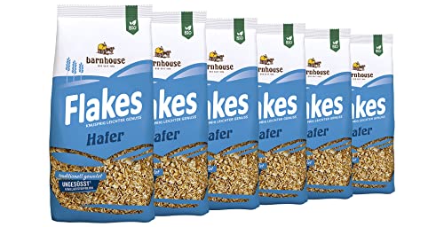 Barnhouse Flakes Hafer, knusprig geröstete Bio-Haferflocken, 6 x 275g von Barnhouse