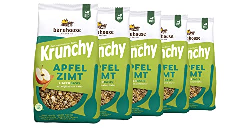 Barnhouse Krunchy Apfel-Zimt, Bio Hafer-Knuspermüsli aus Bayern, mit köstlichen Apfelstückchen und aromatischem Zimt, 5 x 1250 g von Barnhouse