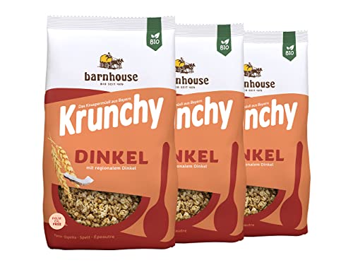 Barnhouse Krunchy Dinkel, Bio Dinkel-Knuspermüsli aus Bayern, mit köstlichem Kokos, 3 x 600 g von Barnhouse