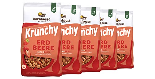 Barnhouse Krunchy Erdbeere, Bio Hafer-Knuspermüsli aus Bayern, mit umwerfend köstlichen Erdbeeren, 5 x 1250 g von Barnhouse