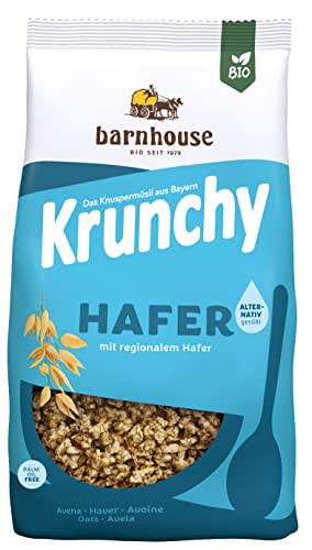 Barnhouse Krunchy Hafer alternativ gesüßt, Bio Hafer-Knuspermüsli aus Bayern, nur mit Reissirup gesüßt, 1 x 375 g von Barnhouse