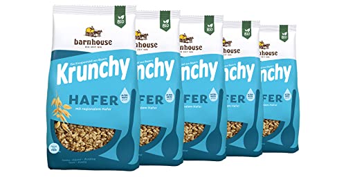 Barnhouse Krunchy Hafer alternativ gesüßt, Bio Hafer-Knuspermüsli aus Bayern, nur mit Reissirup gesüßt, 5 x 1250 g von Barnhouse