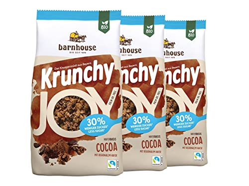 Barnhouse Krunchy Joy Cocoa, zuckerreduziertes Bio Hafer-Knuspermüsli aus Bayern, mit köstlichem Kakao-Geschmack, 3 x 375 g von Barnhouse
