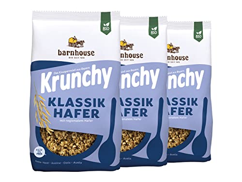 Barnhouse Krunchy Klassik Hafer, Bio Hafer-Knuspermüsli aus Bayern, 3 x 600 g von Barnhouse