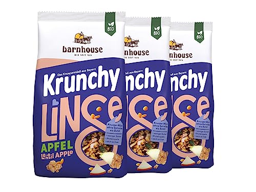 Barnhouse Krunchy Linse mit Apfel, Bio Linse-Knuspermüsli aus Bayern, mit köstlichen Apfelstückchen, 3 x 375 g von Barnhouse