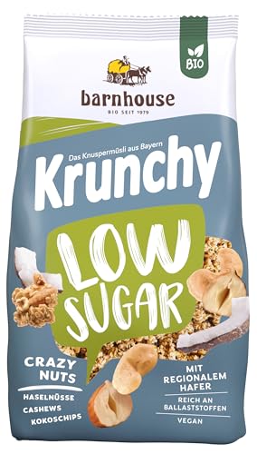 Barnhouse Krunchy Low Sugar Crazy Nuts, zuckerarmes Bio Hafer-Knuspermüsli aus Bayern, mit Cashews, Haselnüssen und Kokoschips, 1 x 1250 g von Barnhouse