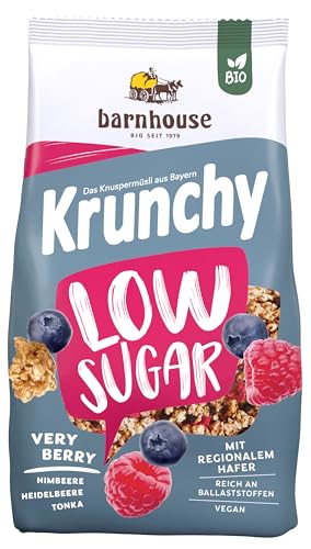 Barnhouse Krunchy Low Sugar Very Berry, zuckerarmes Bio Hafer-Knuspermüsli aus Bayern, mit Himbeeren, Heidelbeeren und Tonka, 1 x 1250g von Barnhouse