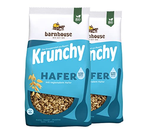 Barnhouse Krunchy Hafer alternativ gesüßt, Bio Hafer-Knuspermüsli aus Bayern, nur mit Reissirup gesüßt, 2 x 750 g von Barnhouse