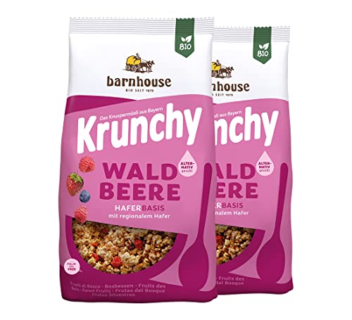 Barnhouse Krunchy Waldbeere alternativ gesüßt, Bio Hafer-Knuspermüsli aus Bayern, nur mit Reissirup gesüßt, mit köstlichen Beeren, 2 x 750 g von Barnhouse
