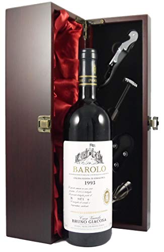 Barolo Collina Rionda Di Serralunga 1993 Bruno Giacosa in einer mit Seide ausgestatetten Geschenkbox. Da zu vier Wein Zubehör, Korkenzieher, Giesser, Kapselabschneider,Weinthermometer, 1 x 750ml von Barolo