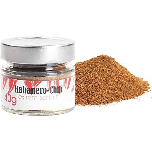 Chili Habanero gemahlen extrem scharf 250.000 Sco Vegan BARRIQUE-Feine Manufaktur Deutschland 40g-Glas von Barrique