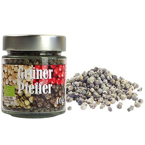 Pfeffer, grün, ganz getrockneter gr. Pfeffer Vegan BARRIQUE-Feine Manufaktur Deutschland 40g-Glas von Barrique