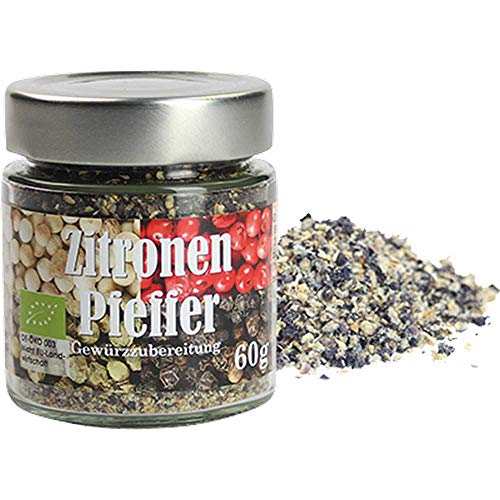 Pfeffer Zitronenpfeffer Pfeffermischung Vegan hausgemacht BARRIQUE-Feine Manufaktur Deutschland 60g-Glas von Barrique