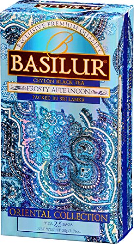 BASILUR Orient Frosty Afternoon Schwarzer Tee 25x2g,Ceylon-Schwarztee (96,50%) mit natürlichem Passionsfrucht (1,5%) und Orangenaroma (2%) von Basilur