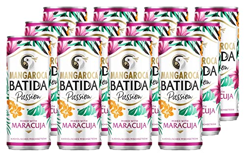 Batida Mangaroca Passion (12 x 0,25 l) 10% vol. - Alkoholisches Mischgetränk mit Passionsfruchtgeschmack, sommerlicher Cocktailmix für den sofortigen Genuss von Mangaroca Batida