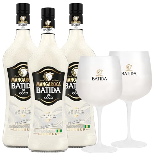 Mangaroca Batida de Côco 16% vol 0,7 l plus 2er Cocktailglas Set von Batida