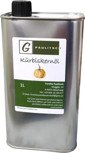 Kürbiskernöl aus der Südsteiermark, 100 % reines steirisches Kürbiskernöl, Frisches vom Bauernhof, direkt vom Hofladen, hohe Qualität (1000ml) von Bauernhof