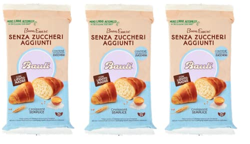 3x Bauli Cornetti Croissant Semplice Senza Zuccheri Aggiunti con Lievito Madre Croissant Ohne Zuckerzusatz mit Sauerteig Packung à 185g, Jede Packung enthält 5 Croissants à 37g von Bauli