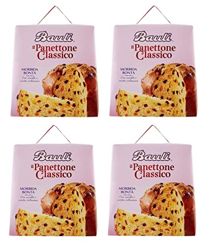 4x Bauli Il Panettone Classico Weihnachtskuchen Backprodukt mit Rosinen und Kandierten Früchten 700g von Bauli