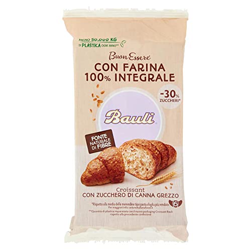 Bauli Cornetti con Farina Integrale e Zucchero di Canna Grezzo Croissant mit Vollkornmehl und Rohrohrzucker Packung à 222g, Jede Packung enthält 6 Croissants à 37g von Bauli