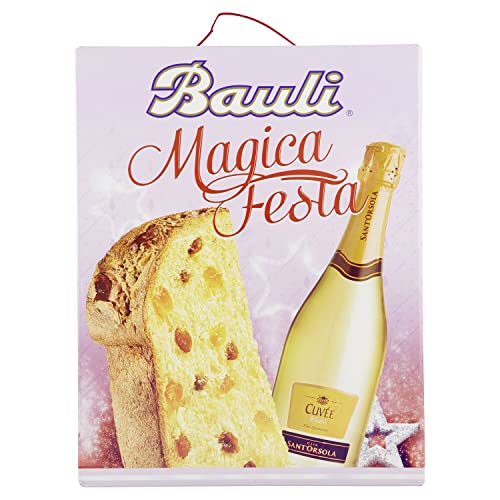 Bauli Magica Festa Panettone 750g + Cuvée Dolce 75cl Weihnachtskuchen mit Rosinen und kandierten Früchten + Süßer Schaumwein von Bauli