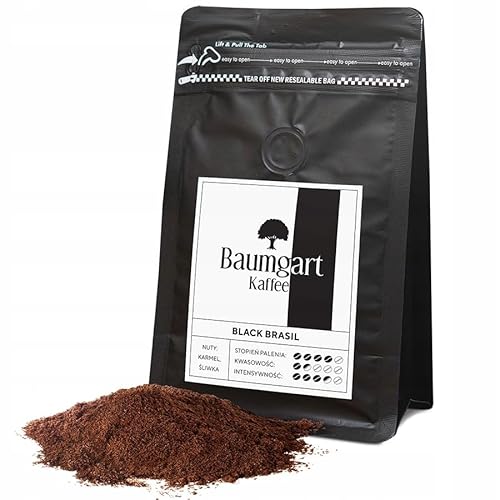 Baumgart Kaffee BLACK BRASIL Kaffee Gemahlen - 100% Arabica, Röstkaffee, Frisch Geröstet, Intensität 7/10, Dunkle Röstung, Geschmackstiefe - 200g frisch gemahlen coffee aus der eigenen Kaffeerösterei von Baumgart